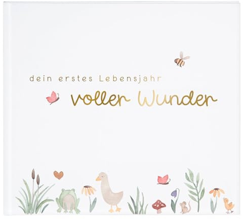 goldbuch 50 513 Babytagebuch Voller Wunder Wiese, Babyfotoalbum Weiß | Tagebuch mit Kunstdruck-Motiv Wiese, Babybuch 24,5 x 22,5 x 3,5 cm, Babyalbum mit 100 illustrierten Seiten, Made in Germany