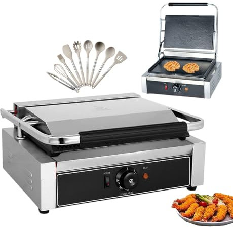 forplubossmmp Tostadora Eléctrica para Sándwiches De Gran Capacidad De 50 A 300 °C, Tostadora Comercial para Sándwiches con 9 Utensilios De Cocina, Parrilla Antiadherente para Sándwiches,1800W