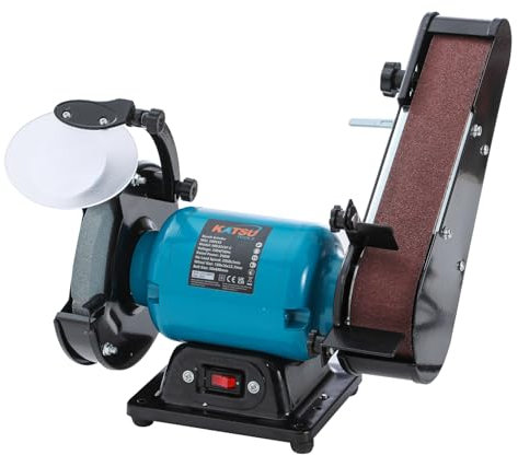 KATSU Tools 250W Bench Grinder and Belt Sander 2-in-1, 150mm Grinding Wheel, 50 x 686mm Sanding Belt, for Wood Metal Grinding, Polishing and Sharpening