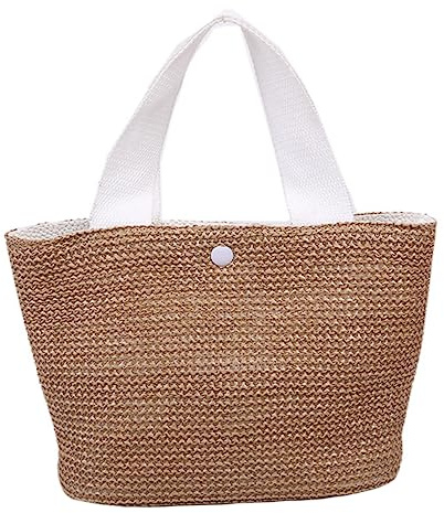 Paquet Fourre-tout de Plage Tressé en Paille Pu 1 Pièce Kaki | Grosse Capacité, Léger et Pratique Rangement, Style Estival Simple et Élégant