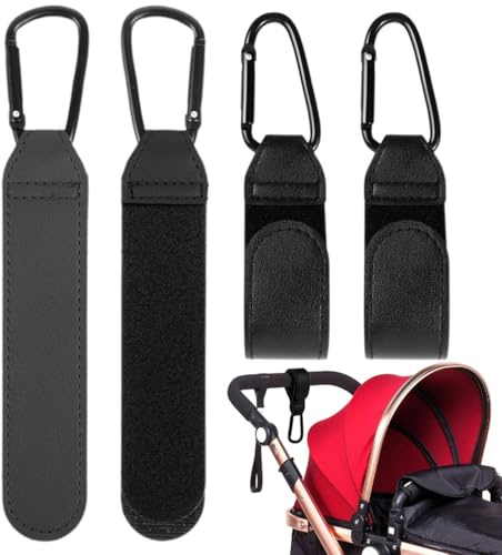 MOLZINY 4 pièces crochets pour poussette Mousqueton Poussette en Cuir Porte Multifonction Accessoires pour poussettes Attaches pour poussettes pour les courses les sacs de couches