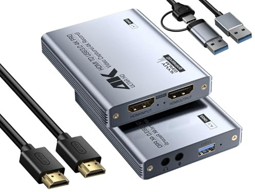 Carte de Capture vidéo, Carte de Capture Audio et vidéo, Carte de Capture USB 3.0 4K HDMI Loop-Out, Capable de capturer des vidéos 1080P 60FPS/2K 30FPS.
