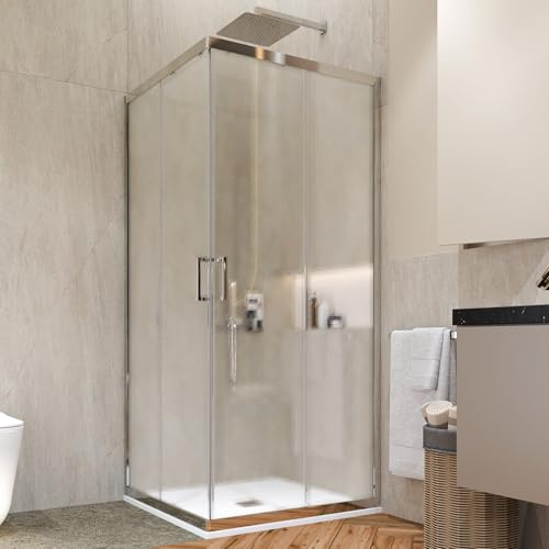 LineaDoccia Box Doccia Angolare Apertura Scorrevole Rettangolare o Quadrato Vetro 6 MM Trasparente o Opaco Profili in Alluminio Cabina Doccia (VETRO OPACO, 70X80)