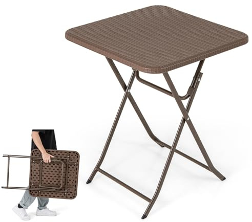 LIFEZEAL Klapptisch Balkon, Gartentisch Rattan-Optik, Klappbarer Balkontisch für Außenbereich, Beistelltisch Outdoor mit Metallrahmen, Tragbarer Picknick-Tisch für Camping, Garten, Terrasse