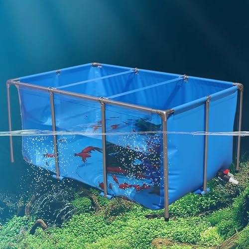 Aeovot Bassin Exterieur Poisson de Jardin Rectangulaire Hors Sol avec Cadre en Acier et Vidange, Aquarium en Toile PVC avec Fenêtre de Visualisation Transparente pour Koï Aquaculture(100x60x30 cm)