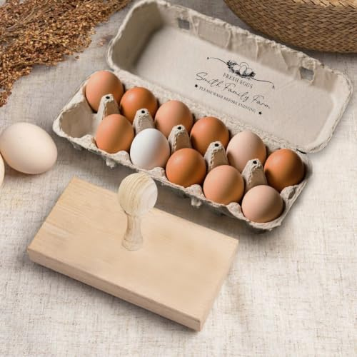 ELULAE Personalisierter Eierkartonstempel, individueller Text und Logo, Eierstempel aus Holz mit abnehmbarem Griff, Hühnerstall-Geschenke, Eierkarton-Stempel, Geburtstagsgeschenke für Landwirte, Zücht