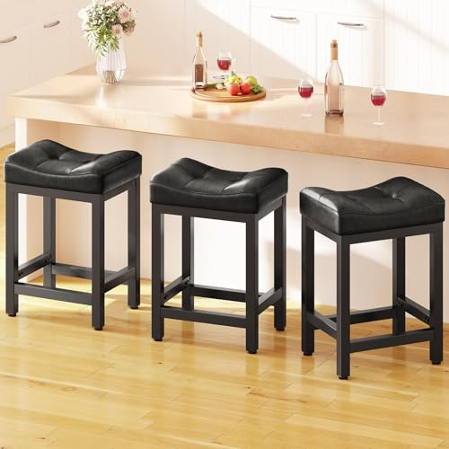 Dripex Barhocker 3er Set,Barstuhl,Küchenstuhl,Kunstleder mit Nähten,Sitzhöhe 64 cm,Barhocker Schwarz für Hausbar,Esszimmer,Einfache Montage