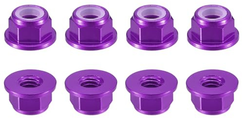 sourcing map Nylon Insert Hex Lock Nuts, 8pcs - M4 x 0.7mm Aluminum Alloy Self-Locking Nut, Anodizing Flange Lock Nut for Fasteners(Purple)