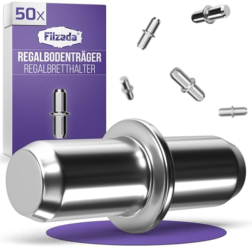 Filzada® 50x Regalbodenträger 5mm Edelstahl Massiv - Regalbodenhalter | Bodenträger Einlegeboden Halter für Schränke - Fachbodenträger, Regalstifte rostbeständig - für 5mm Bohrung - ohne Werkzeug