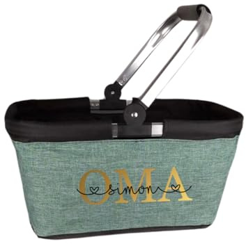 AWASG Einkaufskorb Oma personalisiert, Personalisiertes Geschenk Einkaufstasche mit Name, Tragekorb mit Alurahmen faltbar, 20L grün