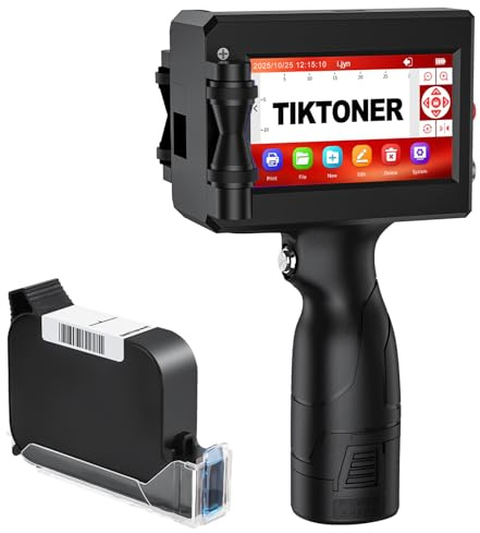 TIKTONER TIJ2510 Impresora de Mano Portátil con Cartucho de Tinta de Secado Rápido, Altura de Impresión de 2~12,7 mm Máquina Codificación de Inyección de Tinta Mano para Texto Fecha Número de Lote