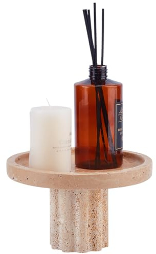 UNICRAFTALE Vassoio per travertino naturale, 18 x 11,15 cm, in marmo, con gamba piatta, rotondo, vanità, organizer decorativo per profumi, candele