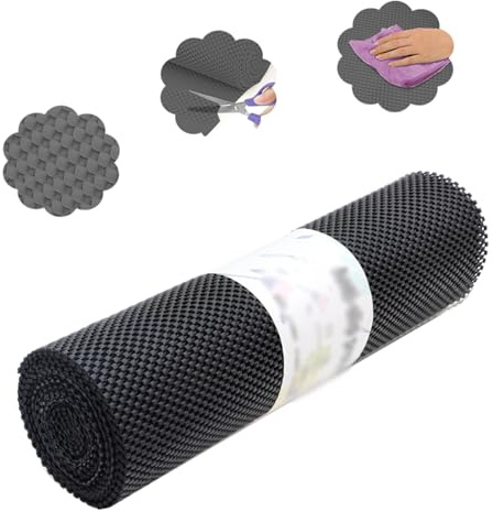 Tapis d'Appui de Fenêtre Tapis Respirant pour Rebord de Fenêtre/Étagère, Revêtement Antidérapant Beige/Gris/Noir pour Meubles de Cuisine(Black,0.3x3m (1x9.9ft))