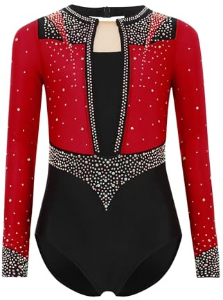 Miutii Mädchen Turnanzug Glitzer Langarm Gymnastikanzug Strass Glänzend Ballettanzug Gymnastik Leotard Tanzbody Wettbewerb Tanzkostüm
