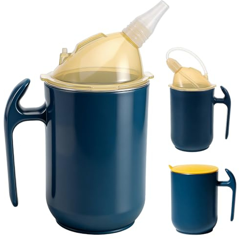 3-in-1 Schnabeltasse Senioren, 400ml Auslaufsichere Trinkbecher Tassen aus Edelstahl, Schnabelbecher Senioren mit Griffen & Reinigungswerkzeuge, für Patient, Behinderte, Auslaufsicher