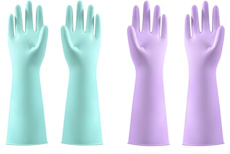 2 Pairs Reusable Washing up Gloves Latex Free, Kitchen Washing Up Rubber Gloves with Lining, Long Waterproof Non Slip Cleaning Gloves for Kitchen Household Use, Washing Up Gloves Medium Size