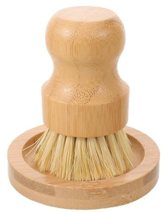 MUCKLILY Bamboo Dishwashing Brush Set with Natural Sisal Bristles round Bamboo Holder, Kitchen Pot Scrubber Brush for Pan, Skillet, and Sink Cleaning, Eco-friendly Pot Cleaning Tool