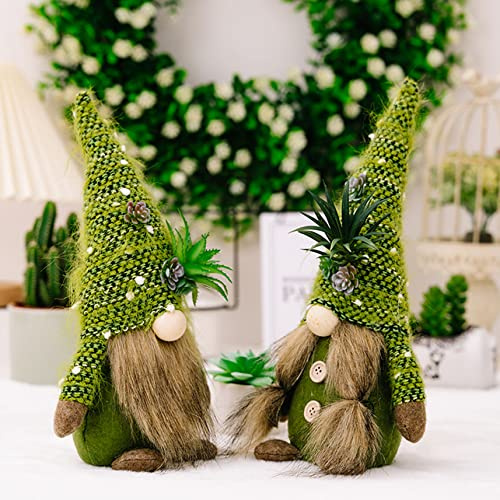 Latemeia Summer Gnomes Plush Green Plants Gnomes Tiered Tray Decor Green Gonk Gnome for Summer Home Decor 2PCS, Decoraton