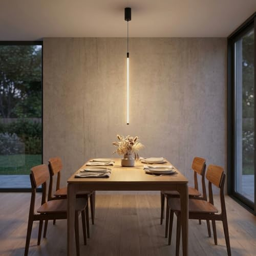 BARCELONA LED Hängeleuchte LED Schwarz ALTI, Höhenverstellbar bis 1,3m, Warmweiß 2700K, Vertikales Rohr aus Aluminium, Minimalistisch, Industrie, Vintage, Modern, Perfekt für Esszimmer