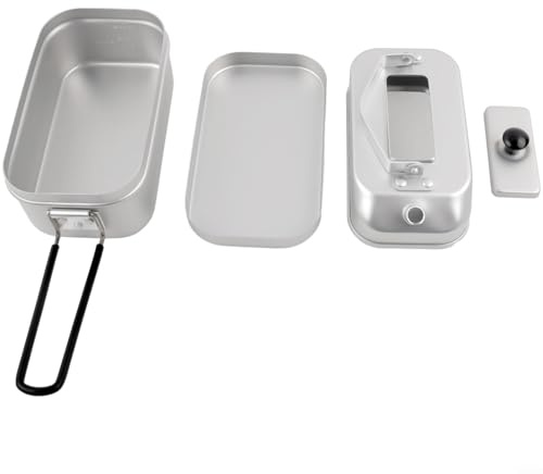HomeVortex Set di pentole da campeggio 2 in 1, contenitore per il pranzo in alluminio, con bollitore da 300 ml, contenitore per alimenti da 800 ml, con manico pieghevole, per escursioni, escursioni