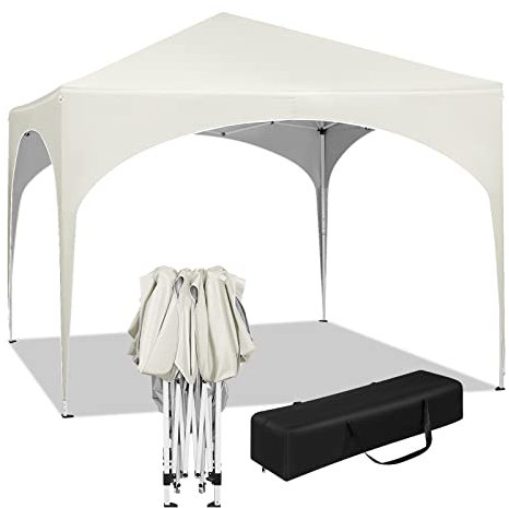 WOLTU Gazebo da Giardino Richiudibile 3x3m Gazebo Esterno in Ferro Regolabile in Altezza Tendone con Soffitto Semicircolare Pieghevole Protezione Solare, Tende per eventi Facile da Montare Beige