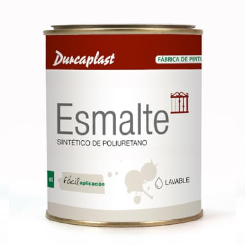 DURCAPLAST Pintura esmalte sintético, ideal para la protección, decoración y mantenimiento de superficies de hierro y madera. Uso Interior/Exterior (750ml, BLANCO SATINADO)