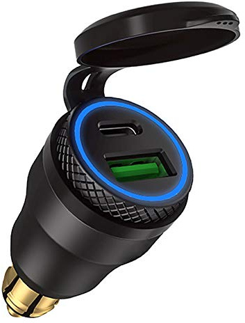 iMESTOU Alimentatore in Alluminio DIN da Spina a Motociclo Doppio Caricatore USB 30 W PD tipo C QC 3.0 Adattatore di Alimentazione a Ricarica Rapida Impermeabile per Presa DIN Hella 12V