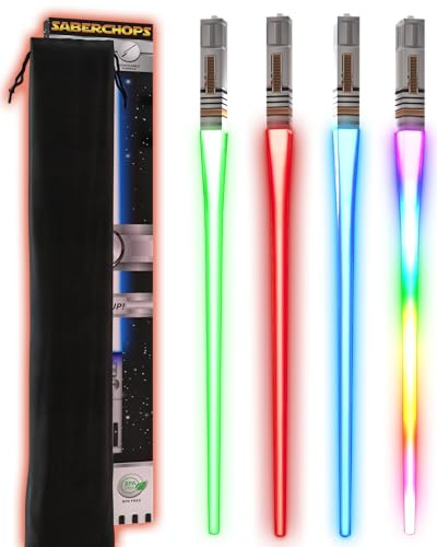 Palillos de sable de luz con luz LED brillante de Star Wars, reutilizables, sables de encendido de sushi, mango extraíble, apto para lavavajillas, 8 modos de color, 2 pares