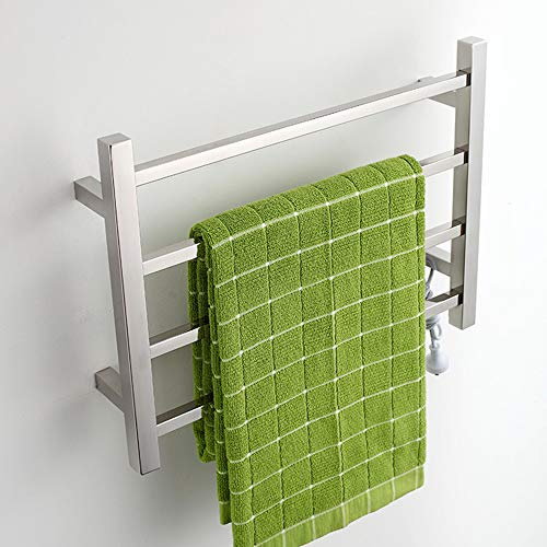 TWALY Scaldasalviette A Parete, con Timer 4 Barre Riscaldate（Tubo Quadrato） Termoarredo Elettrico Bagno 450x600x110mm, Cablaggio/Plug-in