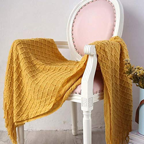 Sommer gestrickte Decke künstliche Kaschmir Decke für Sofa klimatisierte Zimmer Zwei Seiten Quasten, B gelb