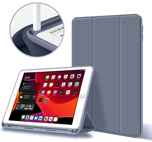 aoub Case for iPad 9th/8th/7th Generation 10.2 Inch (2021/2020/2019) | Case with Pencil Holder for iPad 10.2 9/8/7 Gen, Auto Wake/Sleep, Soft Silicone Cover, Shockproof Protection, Purple