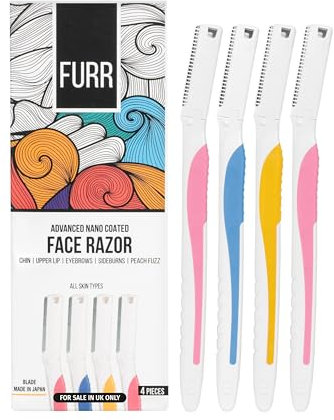 FURR Rasuradora Facial Mujer | Cuchilla Cejas | Rasuradora Dermaplaning | Eyebrow Razor | Dermaplaning Facial | Cuchilla Facial Mujer | Lote de 4 cuchillas reutilizables