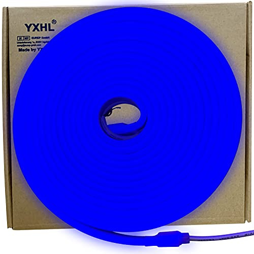 YXHL LED Neonstreifen Blau 5M DC 12V IP67 Wasserdichtes Silikon Neon LED Neonlicht für Innen streifen und Außendekoration DIY Schild Outdoor.