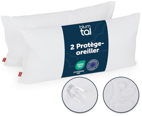 Blumtal Protector Funda Almohada 60x70 cm - Protector Almohada 60x70 cm Impermeable - Oeko-Tex Funda para cojin Impermeable con Cremallera - Funda Protectora para cojin en Set de 2