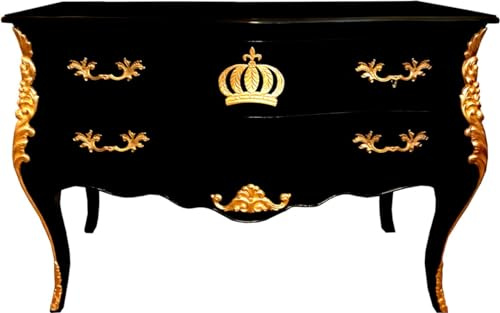 Casa Padrino Pompöös by cómoda barroca con 2 cajones y Tapa de Cristal Negro/Dorado - cómoda barroca Pompöös diseñada por Harald Glööckler
