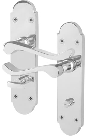 EAI Polished Chrome Door Handles Bathroom, 1 Pair - Victorian Scroll | 1 Pair of Victorian Scroll Lever on Backplate Internal Door Handles for Bathroom, Fixings Included
