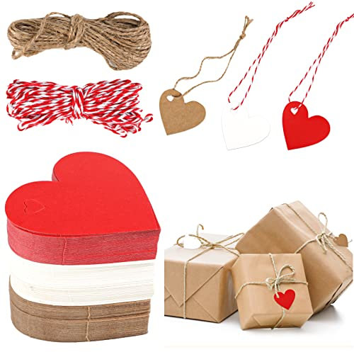 Geschenkanhänger Kraftpapier, 150 Stück Herz Kraftpapier Anhänger mit 20M Schnur, Etiketten Weihnachten, Kärtchen Zum Beschriften für Stempel Honiggläser Namensschilder Preisetiketten