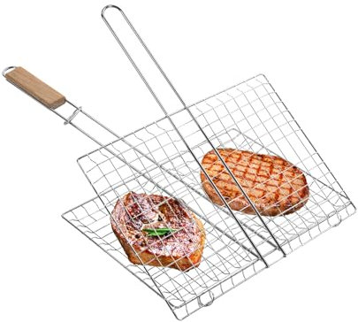 BBQ-Korb, BBQ-Edelstahl-Mehrzweck-Grillkorb Outdoor-Grill-Fischkorb mit Griff, geeignet für Fleisch, Fisch, Garnelen, Gemüse