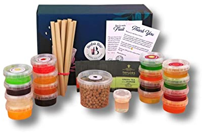 BOBA BAR Premium DIY Fruit Bubble Tea Kit (Serves 8 x 500 Ml Drinks) - Fruit Tea Flavours, Popping Boba & Jelly Toppings | Vegan & Gluten-Free | Tapioca Pearls & Tea Bags