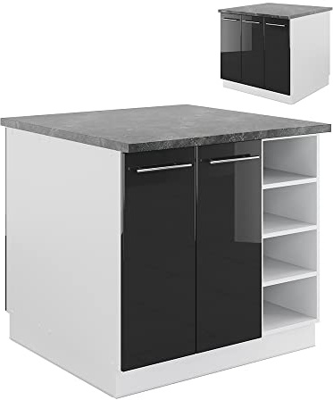 Vicco Kücheninsel Fame-Line, Anthrazit Hochglanz/Weiß, 90 cm | MDF-Front · 6 Einlegeböden · Höhenverstellbare Füße · Metallgriffe · Soft-Close