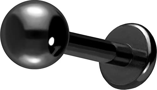 PIERCINGLINE Titan Labret mit Gewinde KUGEL Piercing Nase Lippe Ohr Tragus Helix Medusa Schwarz 4 x 1,6 x 6 mm
