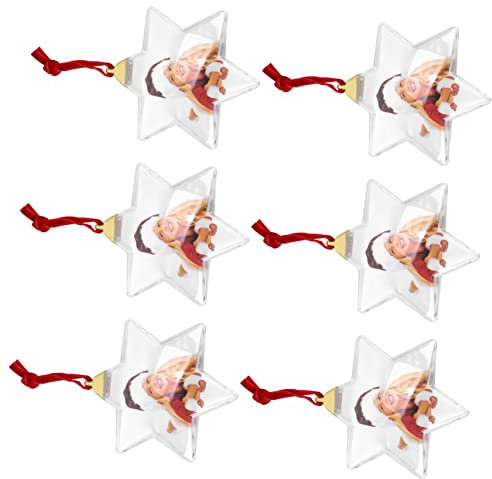 HONMEET Selbstgemacht Fotorahmen Anhänger 6 Stück Transparente Kunststoff Stern Bilderrahmen Hängende Foto Deko für Tannenbaum Weihnachtsdeko Party Familie Andenken Kreative Selbstgemacht Baumschmuck