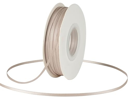 DINDOSAL Dünnes Taupe Band, 1/8 Zoll schmales Seidenband, doppelseitiges Satinband für Hochzeitsdekoration, dünnes Band zum Basteln, Aufhängen, Weihnachtsschmuck – 91 m