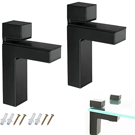 2 Stück Verstellbare Glasregalhalterung, Glashalter, Halterung Glasregal, Glasklemme, Halter Glashalter Wandhalterung, für 2-38mm Dicke Glas und Holz Regal, F Form, 98 x 75mm (Schwarz)