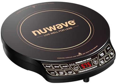 Nuwave - Piano cottura a induzione di precisione dorato, superficie in vetro ceramico infrangibile da 30,5 cm, grande bobina di riscaldamento da 20,3 cm, portatile, 51 impostazioni di temperatura