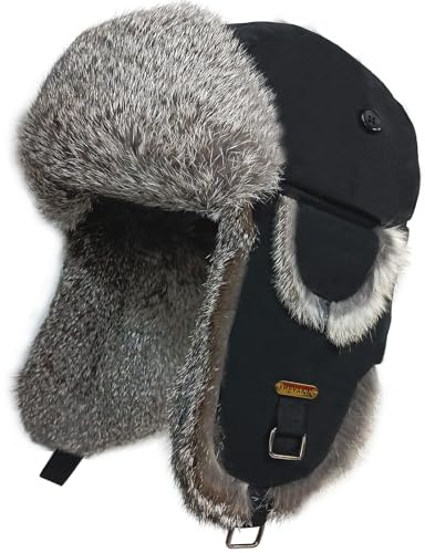 HEYANN Russian Hut Fliegermütze Herren, Kaninchenfell Ushanka Russenmütze Wintermütze Trappermütze Herren Fuzzy Winter Fellmütze mit Ohrenklappen Warme Russenmütze Mütze