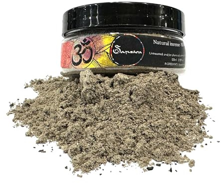 Samsara 100 % naturligt pulverrökelse | Certifierad ursprung, flera användningsområden, parfym, kosmetika | kompatibel för rökelseritningar - återförslutningsbar burk 100 ml (BENZOINO)