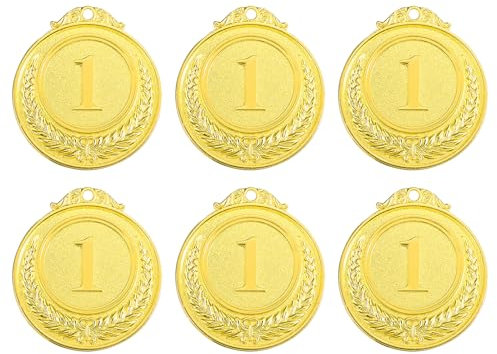 PATIKIL 1. Platz Medaillen, 6 Stück runde Flache Metallmedaillen mit Weizenmuster Legierung Anhänger für Wettbewerbe Sportveranstaltungen Party, Goldene