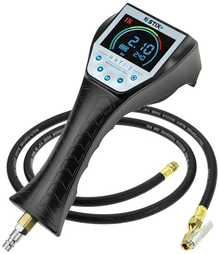 STIX HATI-2 Automatischer Reifenfüller 0-16 bar mit LCD Display | USB-C Ladefunktion, 150 cm Schlauch, Automatische Druckregelung, Für Werkstätten
