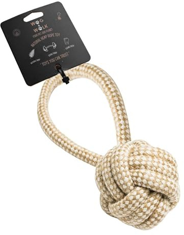 Wag & Walk Hemp Rope Toy for Dogs (23 x 8cm), Natural, Durable Dog Toy Ideal for Training. Eco-Friendly Design Supports Dental Health with Tough Construction - Genuine Wag & Walk Product